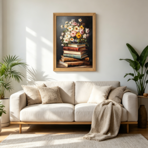 Framed Vintage Floral Wall Art, 3D Textured Flowers & Hand-Drawn Botanical Print, Minimalist Home Decor for Bedroom Living Room Office 12x16in