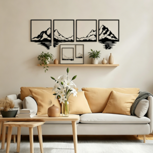 Set of 4 Metal Mountain Wall Art, Large Mountains Forest Decor for Living Room Bedroom Office Indoor & Outdoor Use