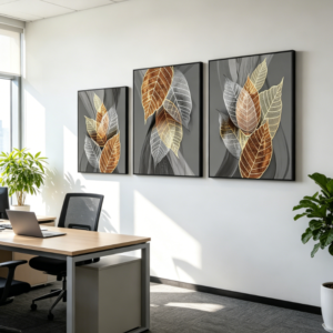 Set of 3 Canvas Wall Art, Modern Black Abstract Leaves Painting, Inspirational Home Decor for Living Room Family Kitchen Bathroom Bedroom